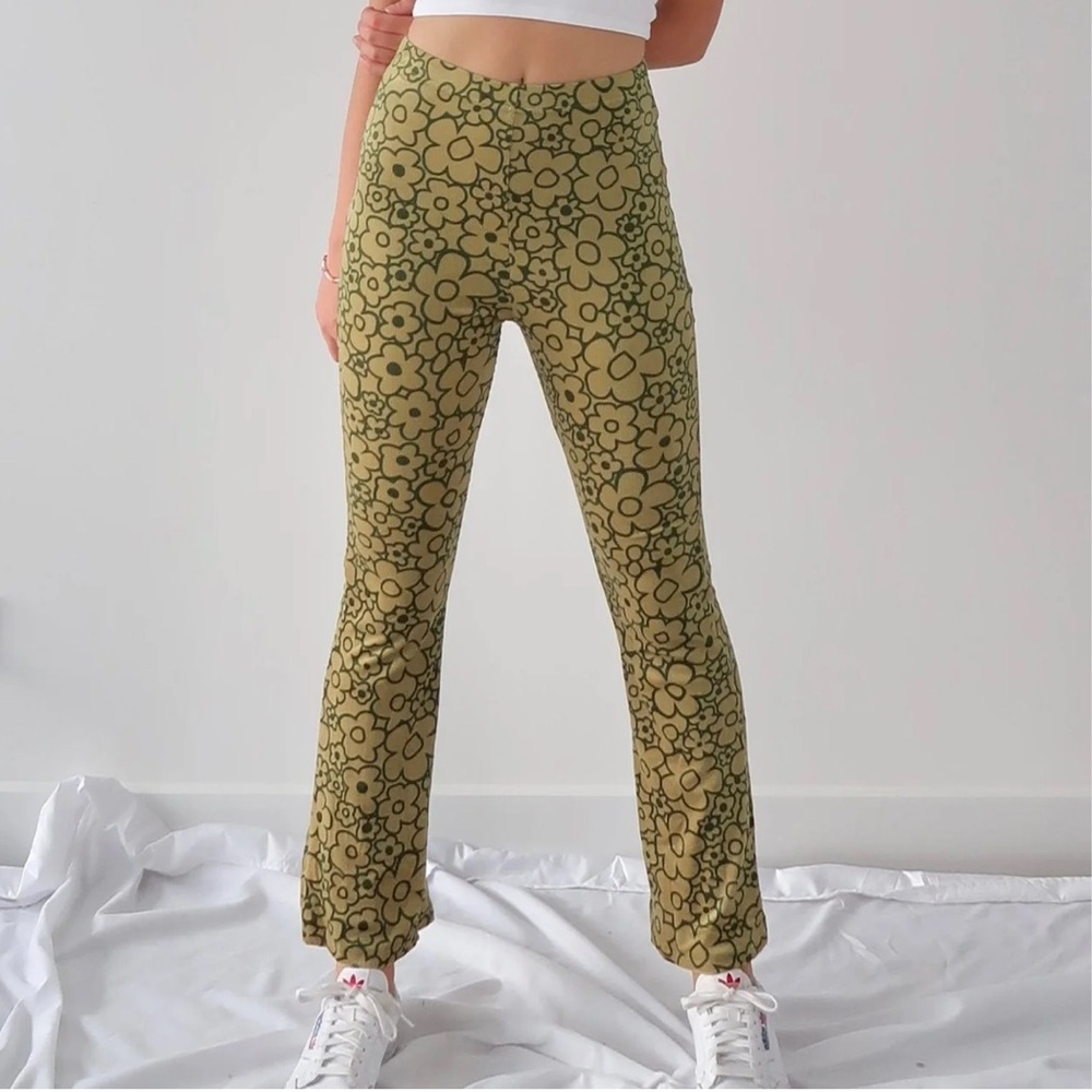 Knee Deep Denim Floral Patterned Green Pants Size S